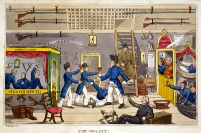 قمرة القيادة ، لوحة من "مغامرات جوني نيوميك في البحرية" بقلم جون ميتفورد ، 1818 (ألوان مائية يدوية) بواسطة تشارلز ويليامز